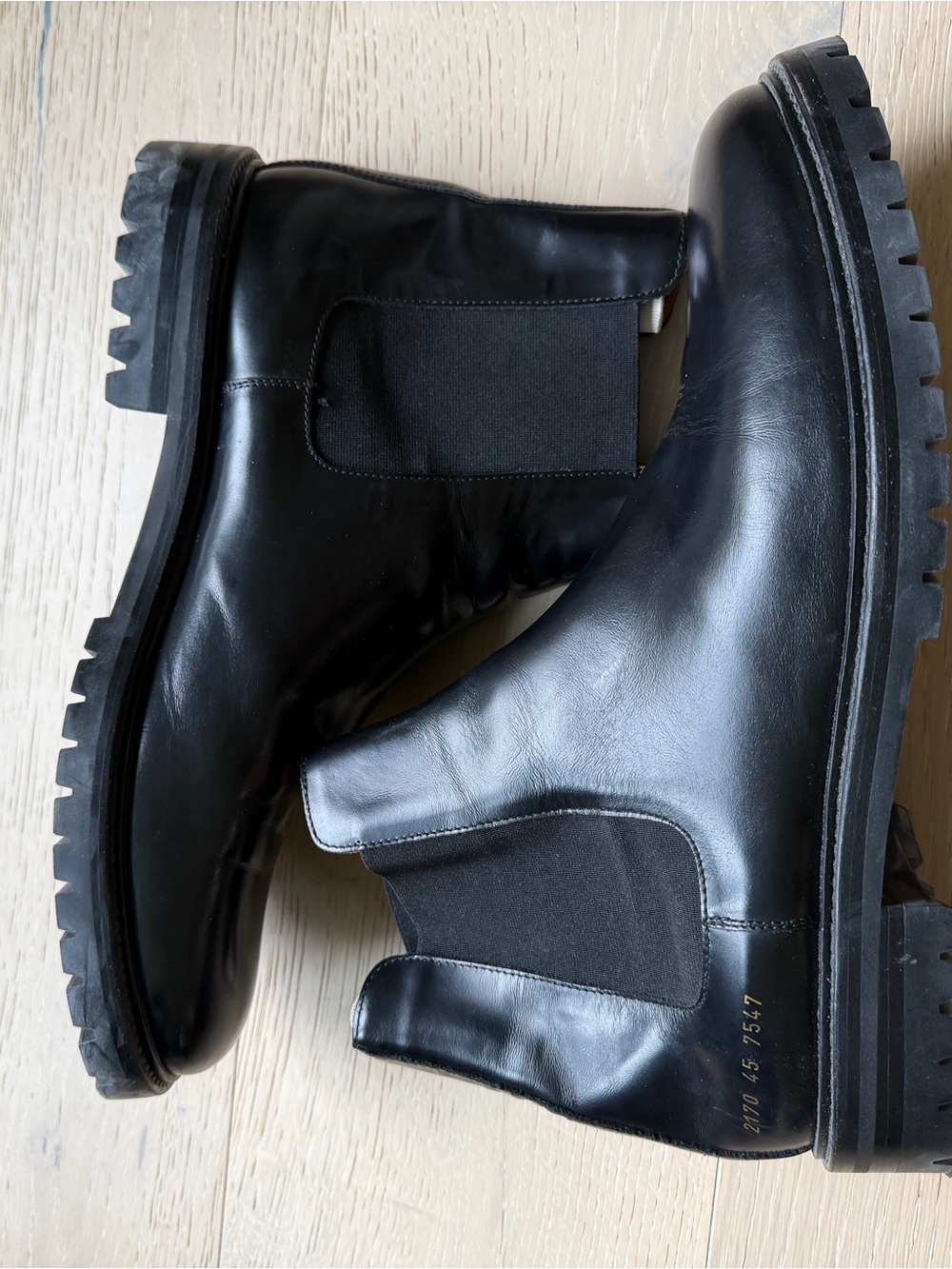Common Projects Black Leather Lug Sole Chelsea Boots EU 45